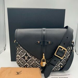 Louis Vuitton Black and Beige Monogram Shoulder Bag with Gold Hardware
